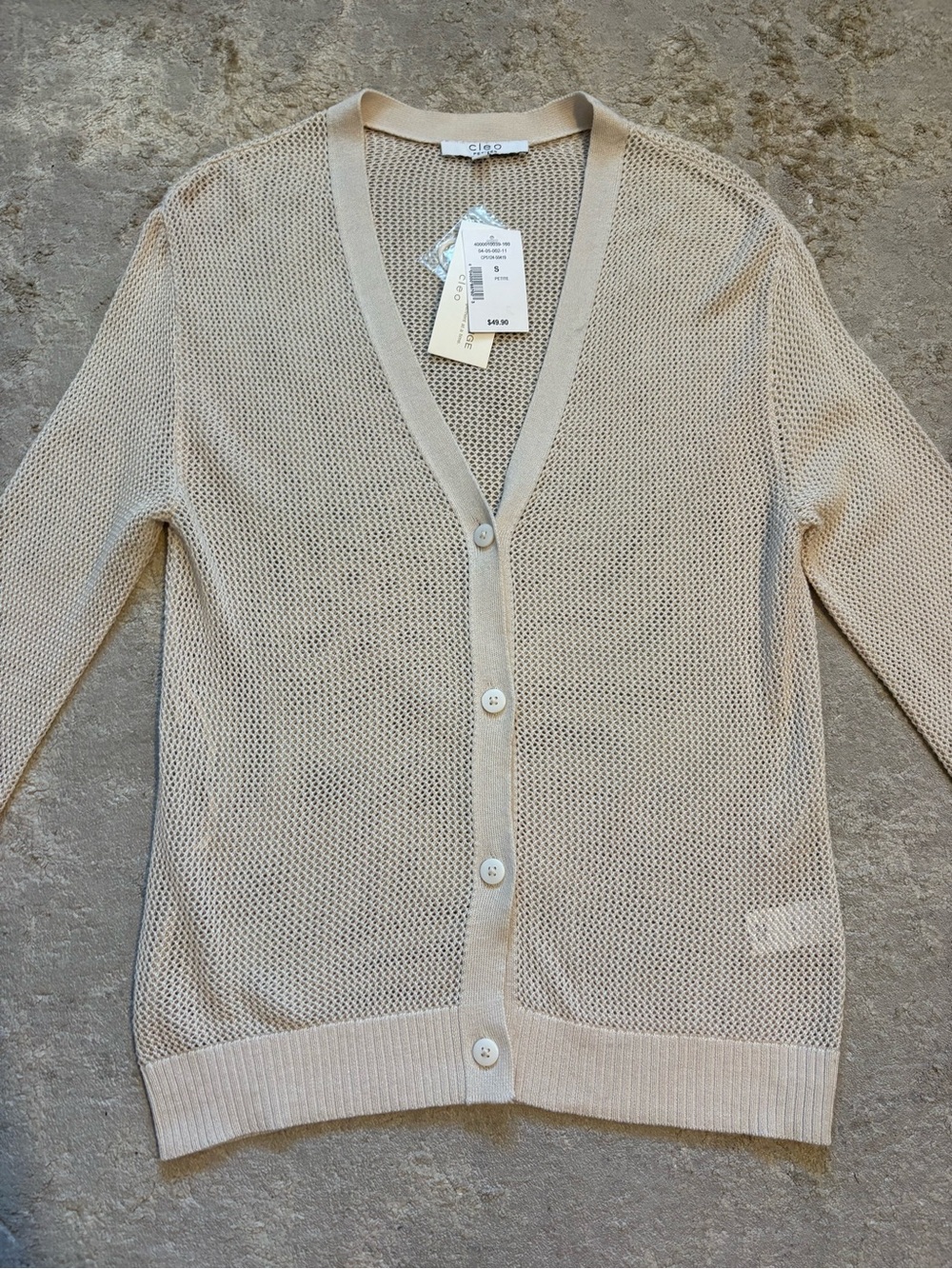 Cleo Petites Cream NWT Mesh Open-Work Button Front Cardigan Size Small Petite - Picture 3 of 12